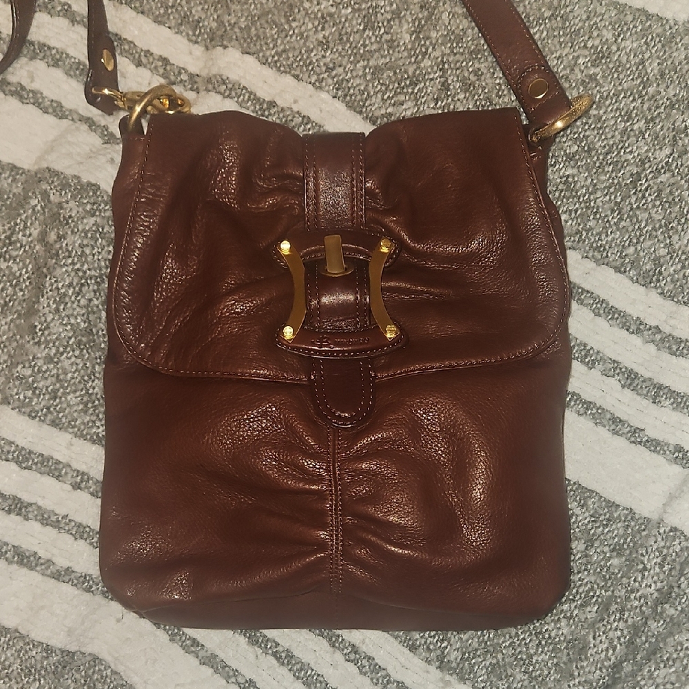 B. Makowsky Rich Brown Leather Crossbody Bag